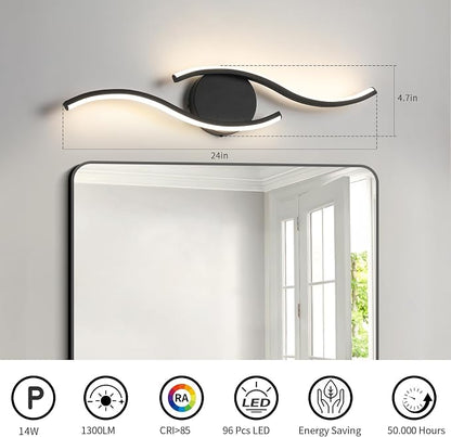 Black Bathroom Light Fixtures Over Mirror, 24 Inch Modern Bathroom Vanity Light Bar 96 LED Beads, 1300LM Brightness 5 Color, Vanity Lighting Fixture for Bathroom, Led Bathroom Sconces, UL & FCC Cert.
