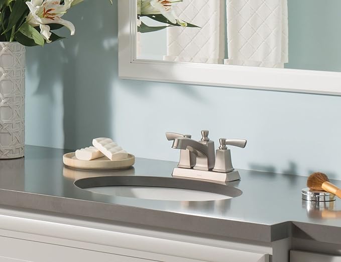 Moen Conway Spot Resist Brushed Nickel Two-Handle Centerset Bathroom Faucet with Drain Assembly, WS84922SRN