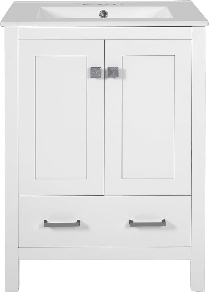 Favfurish 48" Bathroom Vanity with Ceramic Double Sink, Undermount Double Basin Vanity Set w/2 Divided Drawers and 4 Double-Layer Soft Close Doors & Built-in Shelf, Freestanding Storage Cabinet,White