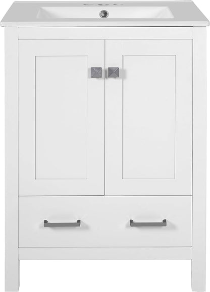 Favfurish 48" Bathroom Vanity with Ceramic Double Sink, Undermount Double Basin Vanity Set w/2 Divided Drawers and 4 Double-Layer Soft Close Doors & Built-in Shelf, Freestanding Storage Cabinet,White