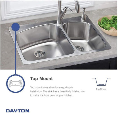 Dayton DD233223 Equal Double Bowl Drop-in Stainless Steel Sink
