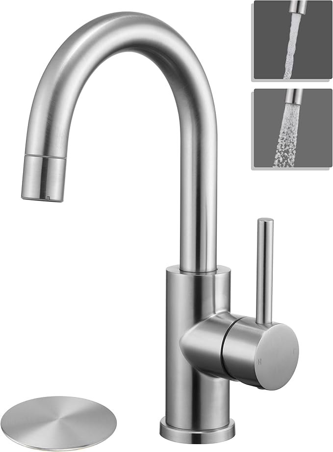 Tohlar Brushed Nickel Bar Sink Faucet Single Handle, Single Hole Bathroom Sink Faucet with Sprayer, Prep Wet Small Faucet for Kitchen/RV/Vanity, Bathroom Faucet with Swivel Spout & Pop Up Drain