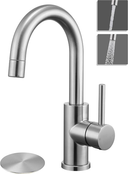 Tohlar Brushed Nickel Bar Sink Faucet Single Handle, Single Hole Bathroom Sink Faucet with Sprayer, Prep Wet Small Faucet for Kitchen/RV/Vanity, Bathroom Faucet with Swivel Spout & Pop Up Drain