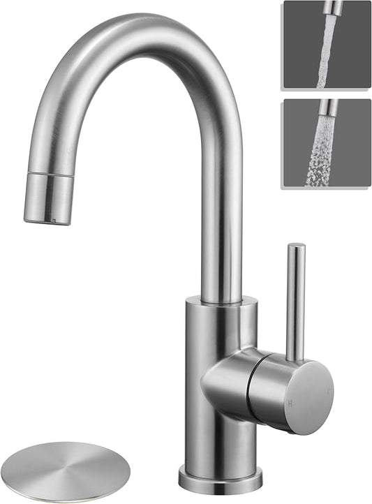 Tohlar Brushed Nickel Bar Sink Faucet Single Handle, Single Hole Bathroom Sink Faucet with Sprayer, Prep Wet Small Faucet for Kitchen/RV/Vanity, Bathroom Faucet with Swivel Spout & Pop Up Drain