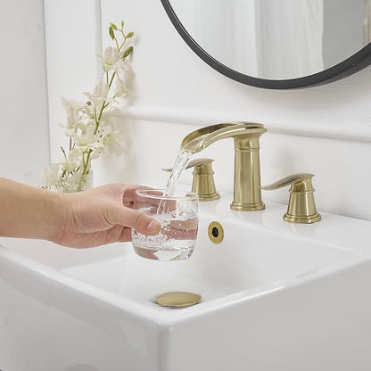 BWE Waterfall Bathroom Faucet, Brushed Gold 8 Inch Widespread Bathroom Sink Faucet Two-Handle with Pop-up Drain, for Vanity, Lavatory Sink