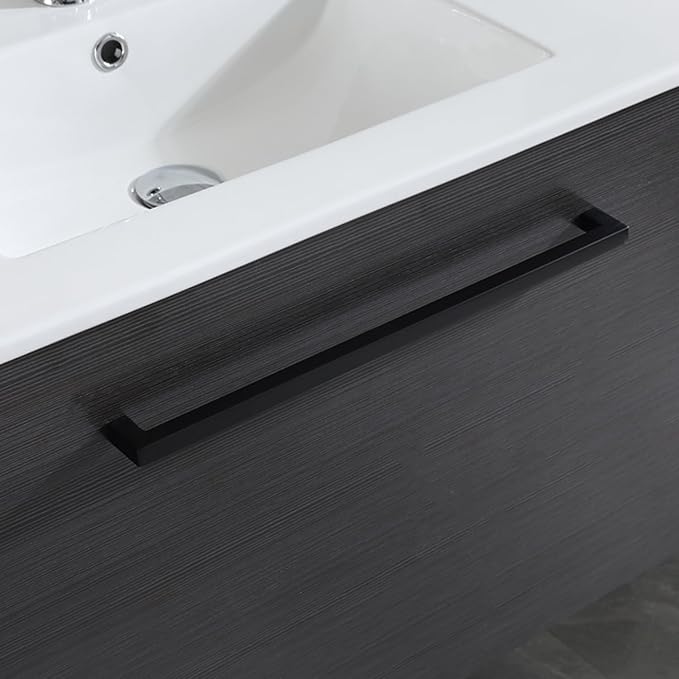 walsport Floating Bathroom Vanity with Sink & Mirror & Faucet & Countertop Set Small Wall Mounted Bathroom Single Sink Cabinet with Double Storage Drawers Modern (Black)