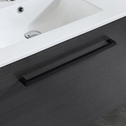 walsport Floating Bathroom Vanity with Sink & Mirror & Faucet & Countertop Set Small Wall Mounted Bathroom Single Sink Cabinet with Double Storage Drawers Modern (Black)