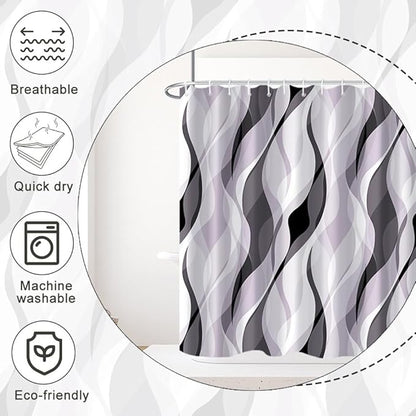 Lavender Shower Curtain, Modern Purple and Grey Striped Shower Curtain Set for Bathroom Waterproof Polyester Shower Curtain with Hooks, 72x84 Inch
