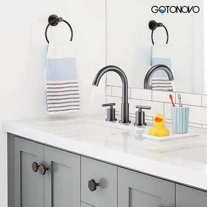 gotonovo 3 Hole 2 Handles Lavatory Basin Bathroom Sink Faucet with Pop Up Drain with Hot and Cold Mixer Valves 8 Inch Widespread Bathroom Faucet Gray
