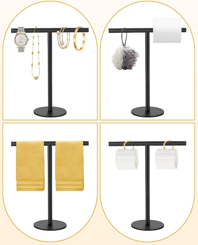 Hand Towel Holder, Bathroom Towel Racks, Countertop Towel Stand, T-Shape Towel Holder for Kitchen, Matte Black Standing Towel Bar