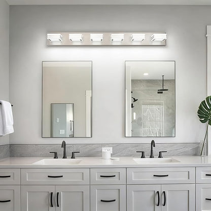 SOLFART Modern LED Vanity Lights Fixtures: 6 Lights Acrylic LED Brushed Nickel Vanity Lights for Bathroom 39inch