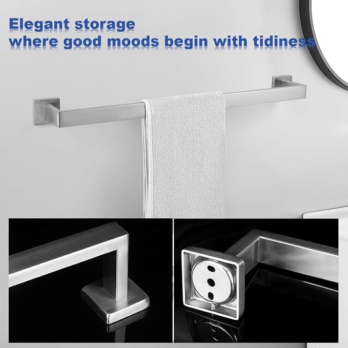 Towel Bar 2 Pack for Bathroom 32 Inch Brush Nickel Towel Holder 12/16/20/24/28/32/36 In Stainless Steel SS304 Rustproof Towel Rack Modern Square Towel Rod for Bathroom Wall(2, Brushed Nickel, 32 Inch)