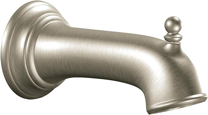 Moen Brantford Brushed Nickel Replacement 7.25-Inch Tub Diverter Spout with 1/2-Inch Slip Fit Connection, 3857BN
