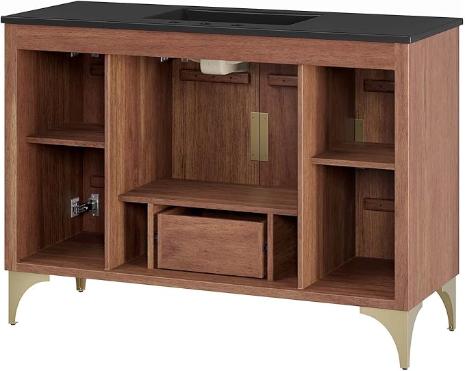 Modway Daylight Bathroom Vanity Cabinet with Ceramic Basin, 48" Single Sink, Black Walnut