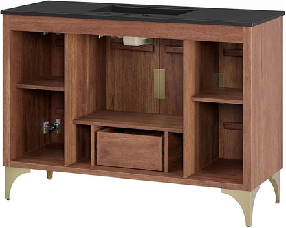 Modway Daylight Bathroom Vanity Cabinet with Ceramic Basin, 48" Single Sink, Black Walnut