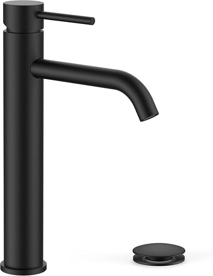 FORIOUS Vessel Sink Faucets Single Handle, Black Tall Bathroom Faucet | for 1 Hole Vessel Sink Only, Modern Faucet with Pop up Drain, for Basin Bowl Vanity Lavatory Residential/Commercial Use