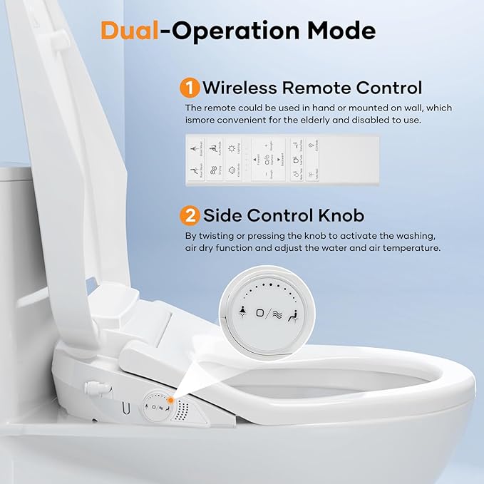 Toilet Bidet Seat, Elongated Toilet Seat Slow Close, Electric Heated Toilet Seat With Instant Warm Water & Dryer, Feminine & Front Rear Wash & Self-Clean Nozzle, Night Light, Air Deodorizer