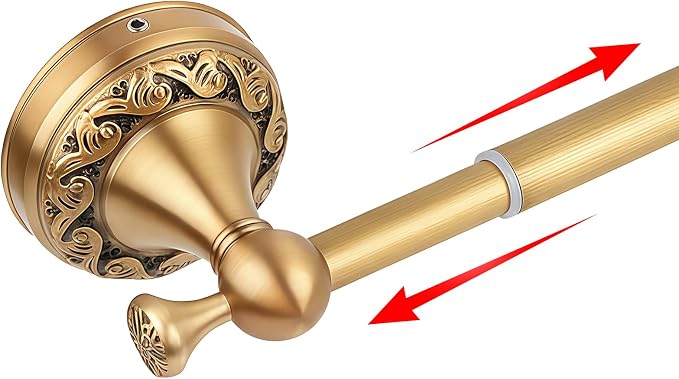 Antique Brass Towel Bar Wall Mount, Adjustable 13-24 inch Bath Towel Rod Holder, Vintage Gold Decorative Bathroom Accessories