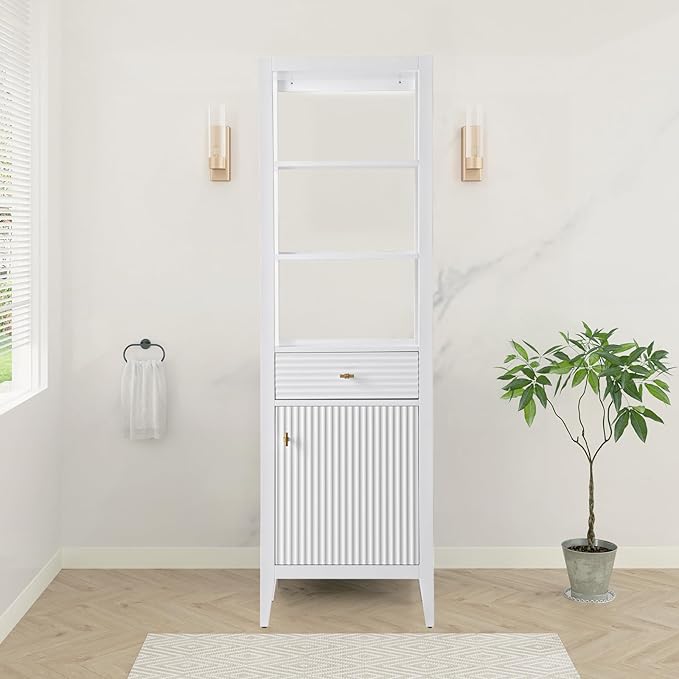 HOMEBEYOND Bathroom Vanity with Storage Cabinet & Shelves, Free-Standing Vanity with Soft-Closing Doors, Golden Brushed Handware, White