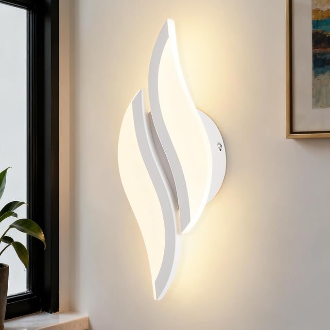 CANEOE Modern LED Wall Sconce 3000K White Indoor Wall Light Fixtures Acrylic Wall Sconce Lighting for Living Room Bedroom Bedside Bathroom Hallway Stairway Wall Lamp (White, 1 Pack,3000K)