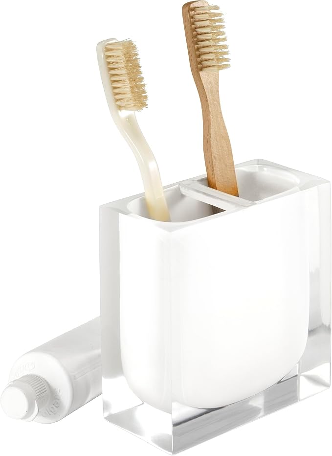Izod - Accessory Set, Resin Toothbrush Holder & Soap Dispenser/Lotion Pump, Solid Home Decor, Dorm Room Essentials (Marina Collection, White)