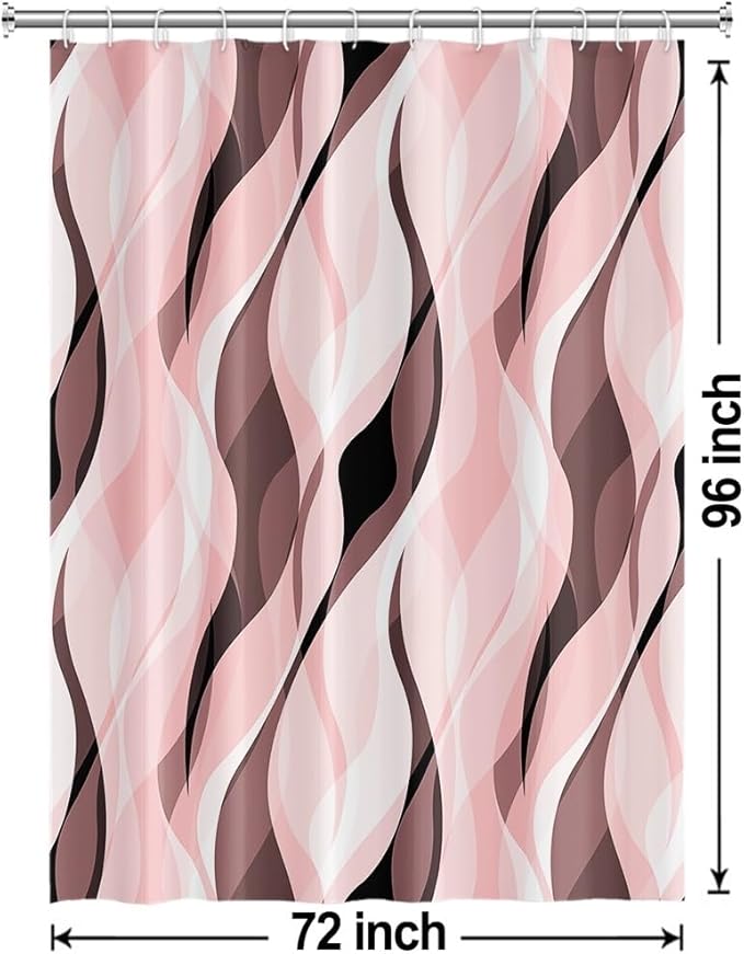 Pink Shower Curtain, Modern Abstract Pink and Grey Striped Shower Curtain Set for Bathroom Waterproof Shower Curtain with Hooks, 72x96 Inch