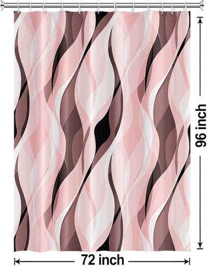 Pink Shower Curtain, Modern Abstract Pink and Grey Striped Shower Curtain Set for Bathroom Waterproof Shower Curtain with Hooks, 72x96 Inch