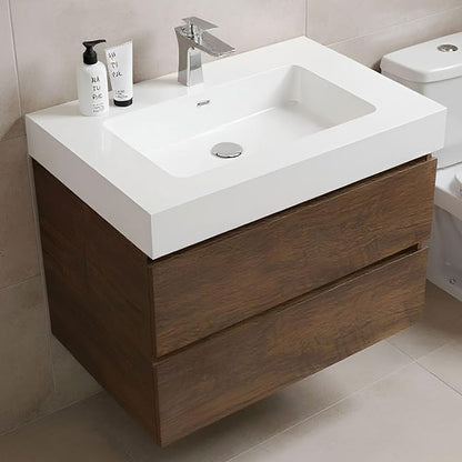 30" Floating Bathroom Vanity with Sink, Modern Bathroom Cabinet with Top and Soft Close Drawers, Spacious Storage for Small Space, Walnut - Lavanda Collection