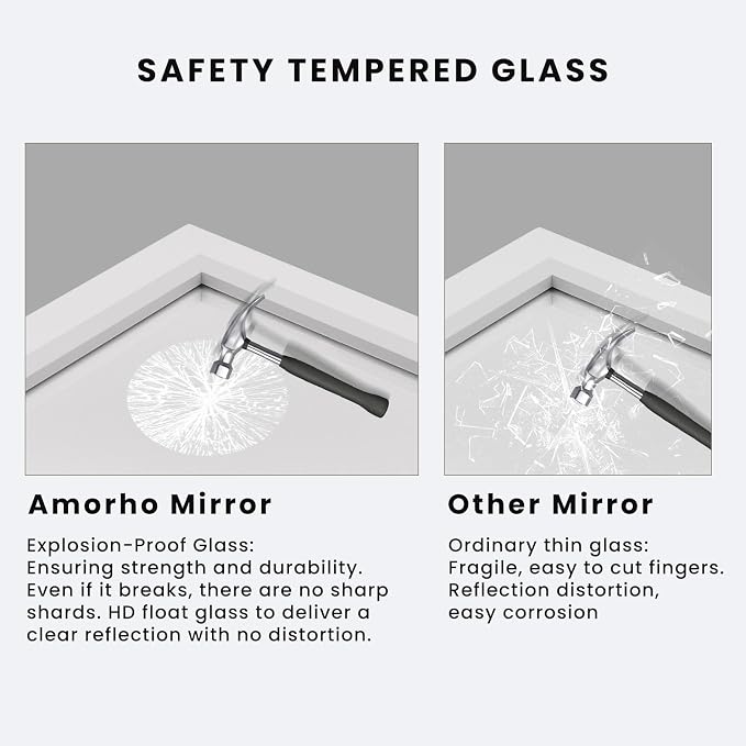 Bathroom Mirror for Wall, 60x40 Inch (White) | HD Reflection, Tempered Glass, Thick Metal Framed Rectangle Mirrors for Over Sink, Vanity, Bedroom, Living Room, Entryway.