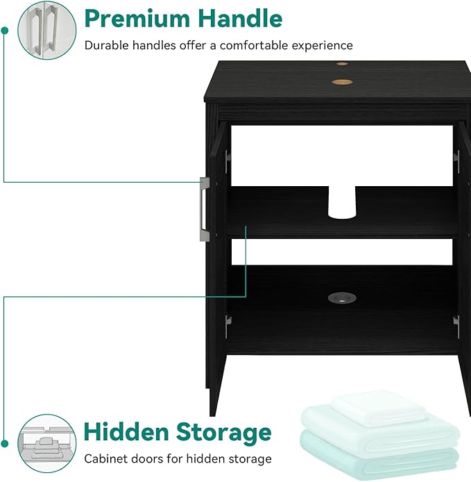 YOURLITE Bathroom Vanity with Sink,30" Black Bathroom Vanity Cabinet with White Ceramic Sink Faucet & Pop Up Drain Set