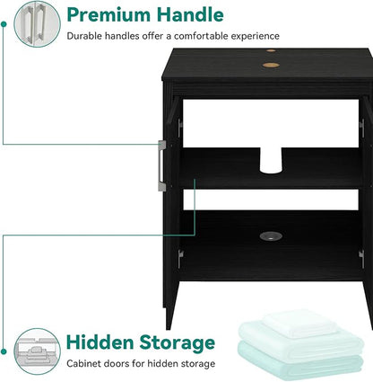YOURLITE Bathroom Vanity with Sink,30" Black Bathroom Vanity Cabinet with White Ceramic Sink Faucet & Pop Up Drain Set