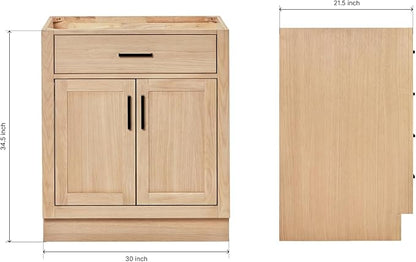 ARIEL Hepburn 54-inch Bathroom Vanity Base Cabinet,Solid Wood, 2 Soft Closing Doors, 9 Dovetail Drawers, White Oak