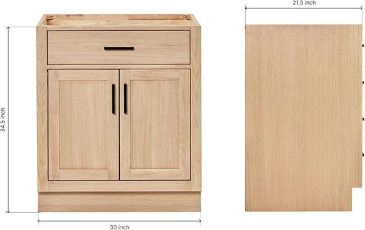 ARIEL Hepburn 54-inch Bathroom Vanity Base Cabinet,Solid Wood, 2 Soft Closing Doors, 9 Dovetail Drawers, White Oak