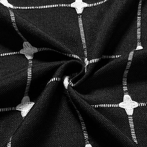 Boho Farmhouse Classic Plaid Linen Tassel Shower Curtain Black,72x72