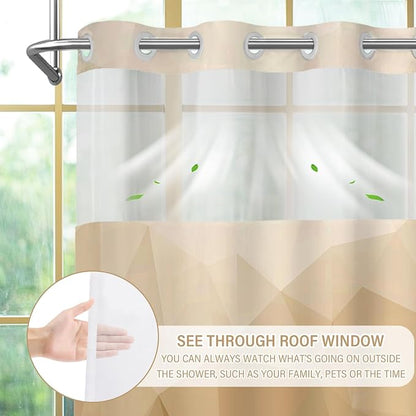 No Hook Shower Curtain with Snap in Liner Set, Beige, 71x74 | Waterproof Fabric for Bathroom, Modern Hotel Style Ombre Design, Mesh Top Window, Machine Washable, Quick Install