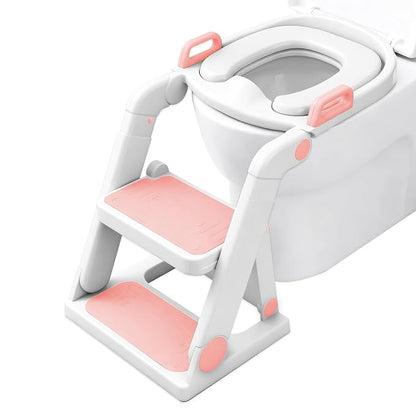 Potty Training Seat with Step Stool Ladder for Kids Girls, Pink | Pre-assembled, 2-in-1, Toddler Toilet Seat, Anti-Slip Foldable Steps, Splash Guard, Adjustable, Potty Ladder for Toddler 1-3
