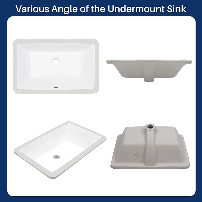 Enbol 18.6x11.2 Inch Undermount Bathroom Sink White Ceramic Durable Scratch Resistant Easy Clean with Overflow - ECU1811