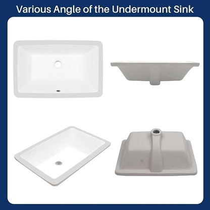 Enbol 18.6x11.2 Inch Undermount Bathroom Sink White Ceramic Durable Scratch Resistant Easy Clean with Overflow - ECU1811