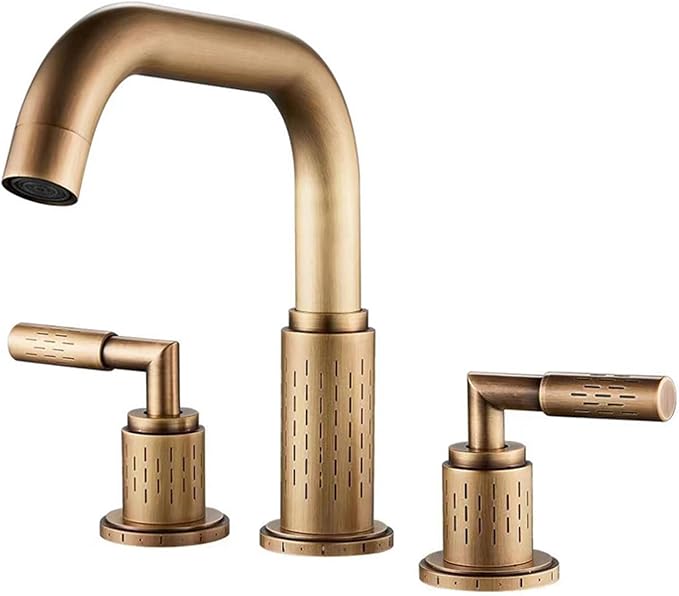 Bathroom Basin Mixer Faucet 3 Hole Brass Swivel Hot and Cold Water-Antique