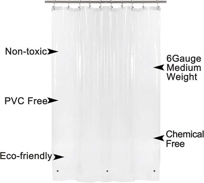 BAROSSA Design 54 inch Wide Stall Shower Curtain Liner with 3 Magnets - PEVA, Waterproof, PVC Free, Metal Grommets, Clear, 54x72