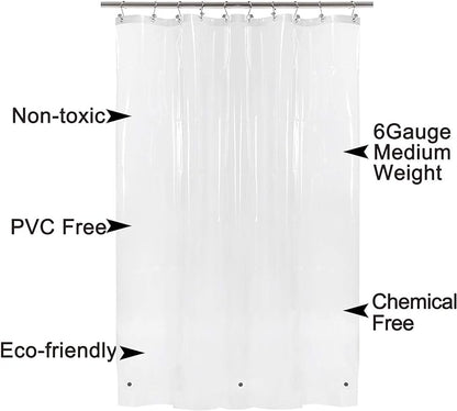 54x78 Inch Stall Shower Curtain/Liner 8G Heavy Duty Clear PEVA, 3 Bottom Magnets, Waterproof, PVC Free, Metal Grommets