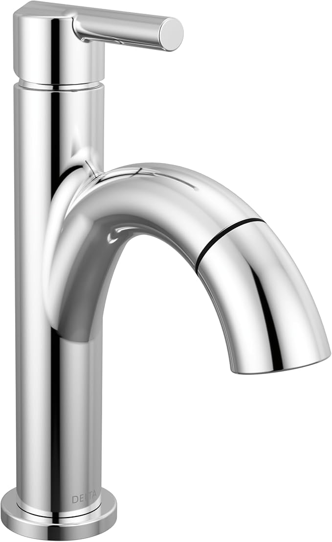 Delta Nicoli 1 Hole Pull Down Bathroom Faucet with Sprayer, Chrome Single Hole Bathroom Sink Faucet with Pull Out Sprayer for Vanity, Metal Push-Pop Drain, Chrome 15749LF-PD