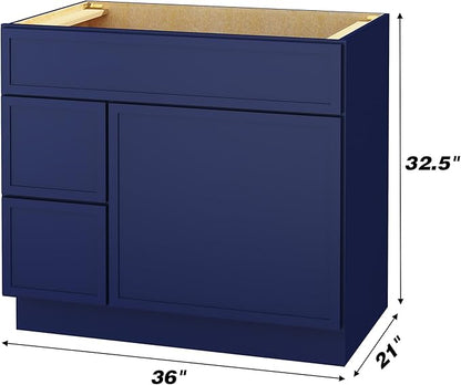 HomeBeyond 72 Inches Bathroom Vanity Base Cabinet Without Sink, Double Sink Top with Door & Soft Closing Drawers, Sturdy Floor Mounted Cabinet 2-Door 4-Drawer, Blue