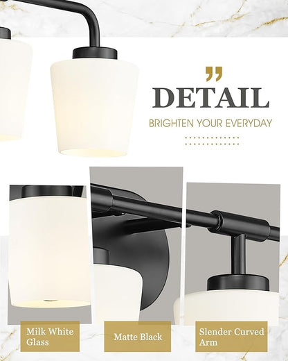 Bathroom Light Fixtures Over Mirror, 5-Light Matte Black Vanity Lighting Fixtures with Milk White Glass, 38inch Farmhouse Wall Sconces Lighting, AD-22004-5W-BK