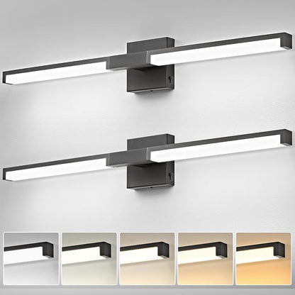 OKELI Modern Bathroom Light Fixtures Over Mirror, 32 Inch Matte Black Vanity Light Bar for Bathroom, 16W 5CCT Diammable Wall Light - 2Pack