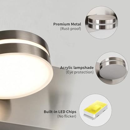 3-Light Bathroom Vanity Light 23.62in Brushed Nickel Vanity Light | 5CCT 18W LED Bathroom Light Fixtures Over Mirror,Dimmable 360°Rotate for Makeup Vanity Table Bathroom Mirror Bedroom