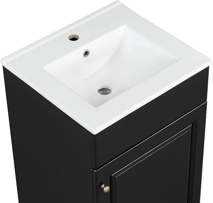Christopher Knight Home Vanes Wood Frame 20" Bathroom Vanity with Ceramic Sink, Cabinet with Soft-Closing Door Shelf and Adjustable Shelf, Open Back, Metal Hardware, Storage/Organizer, Black