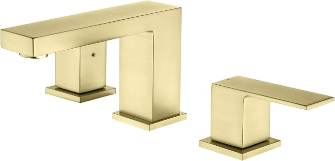 2-Handle Cube Bathroom Sink Faucet with Drain Assembly | 3-Hole Installation, Solid Brass Construction | 8-Inch Wide Spread Lavatory Faucet | Brushed Gold Finish, KBF1024