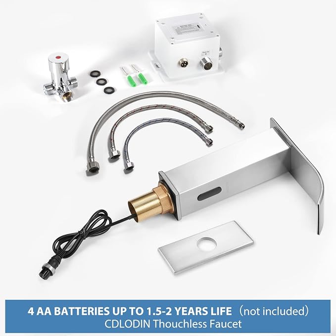 Touchless Bathroom Faucet Automatic Bathroom Sink Faucet with Sensor, Control Box and Temperature Mixer and Hole Cover Plate, Brushed Nickel