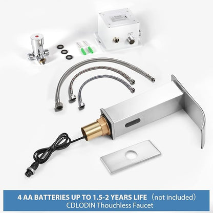 Touchless Bathroom Faucet Automatic Bathroom Sink Faucet with Sensor, Control Box and Temperature Mixer and Hole Cover Plate, Brushed Nickel